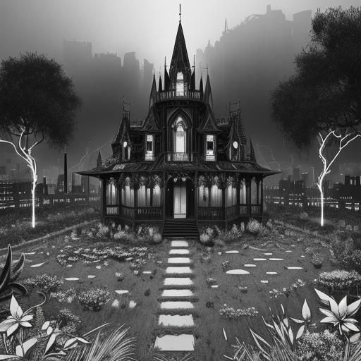 Monochrome Lightning Storm Over Derelict Desert City