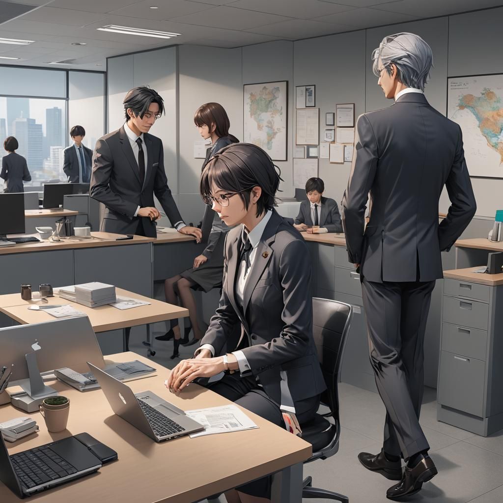 Man in Suit Talking to Woman, 3D Anime Art