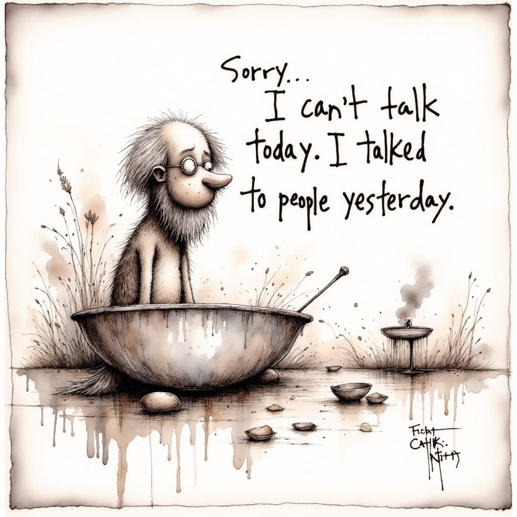 Ink Poet Painting of a Person Declining Conversation