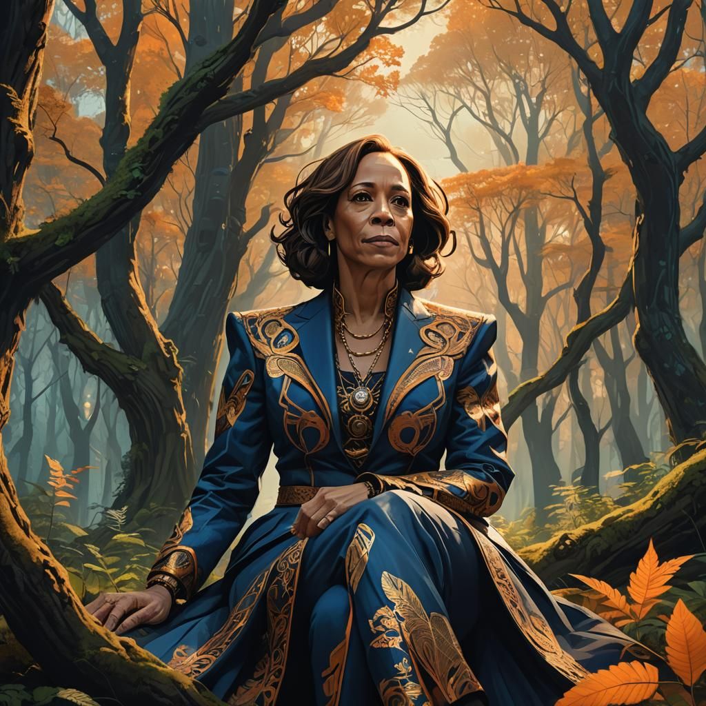 Mystical Forest Portrait with Ornate Outfit