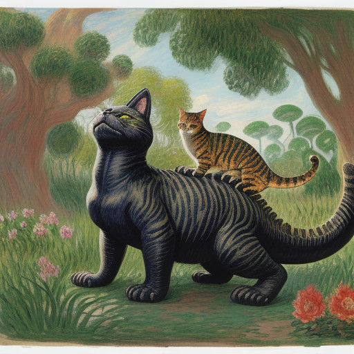 Cyberpunk Dinosaur-Cat Hybrid Emerges from Impressionist Inf...