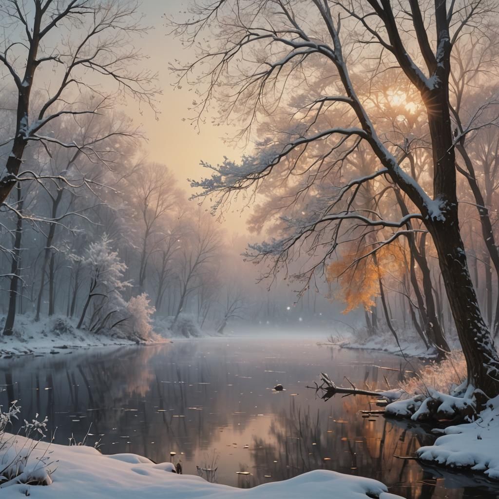 Winter Serenity: Hyper-Realistic Oil Painting of Snowy Fores...