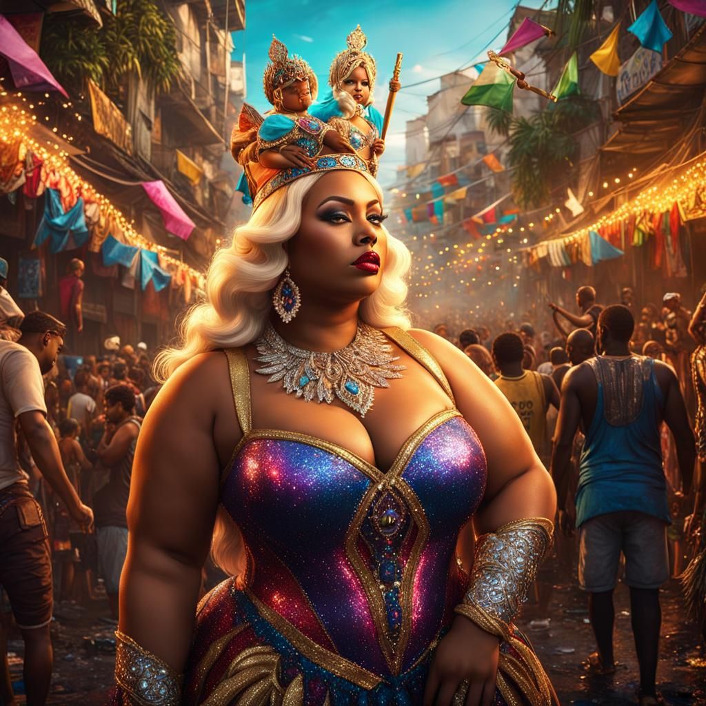 Carnival Beauty Queen Kisses Boy: Detailed Matte Painting