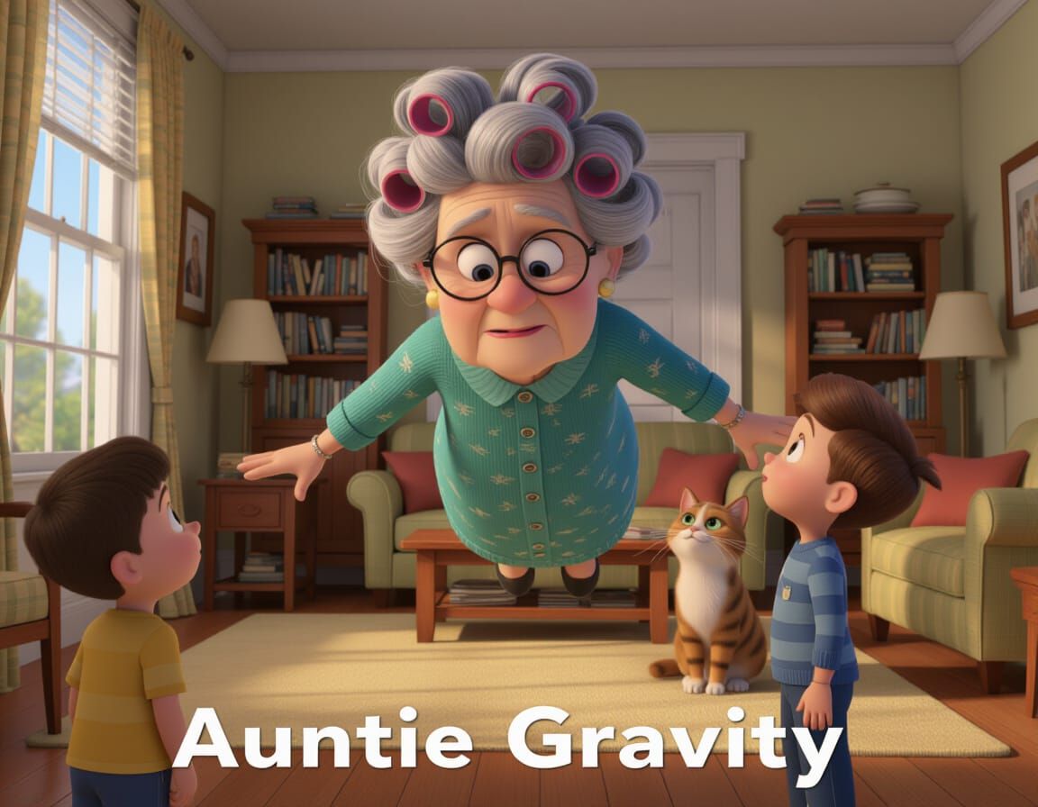 Pixar Style Image of Floating Old Woman