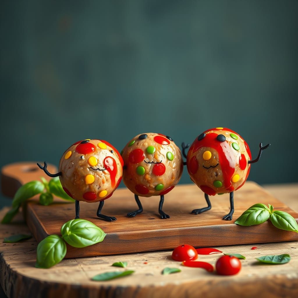 Whimsical Meatballs in Vibrant Marinara Sauce