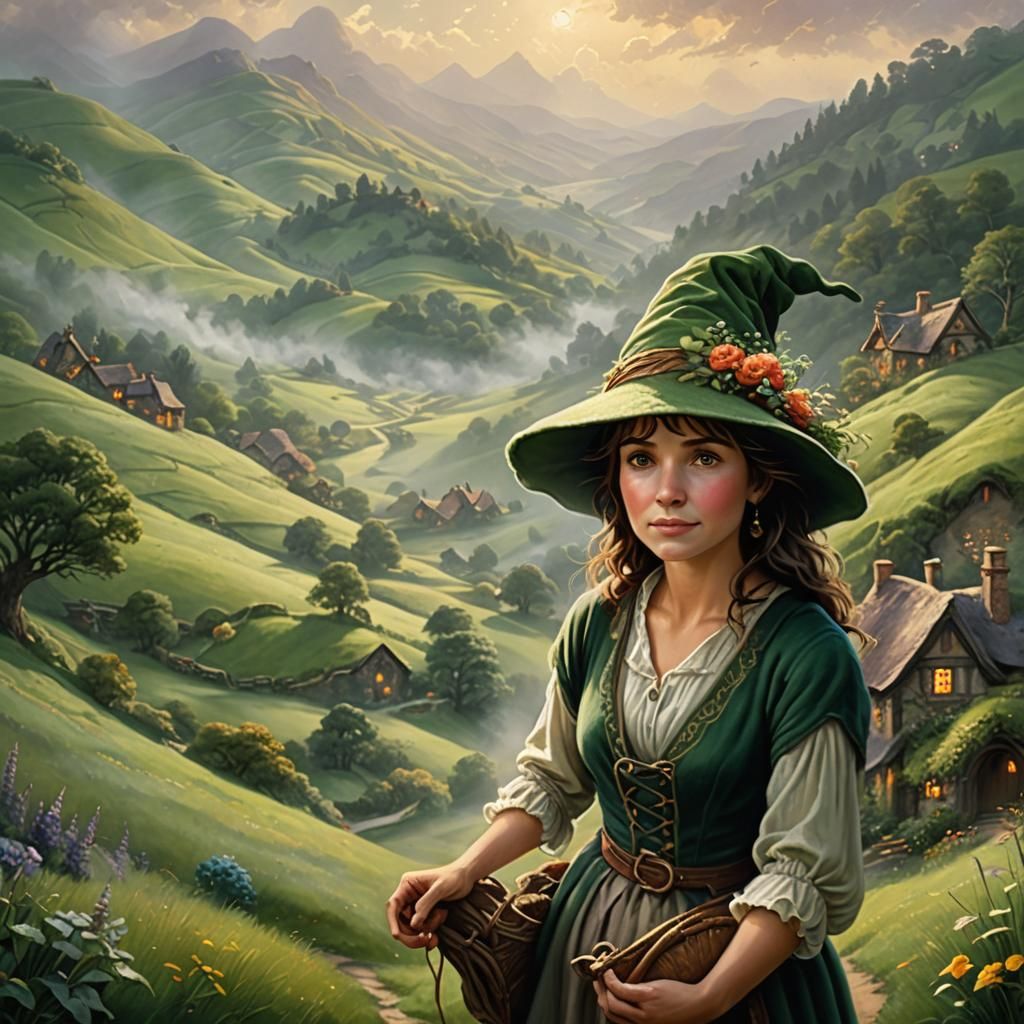 Hobbit in Rolling Hills, Ethereal Fantasy Art