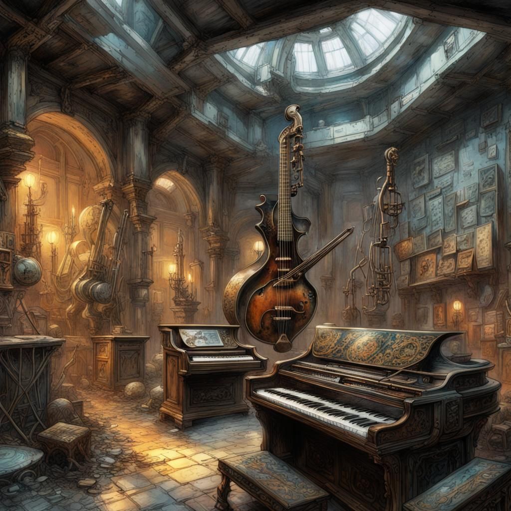 Cyberpunk Museum of Baroque Musical Instruments