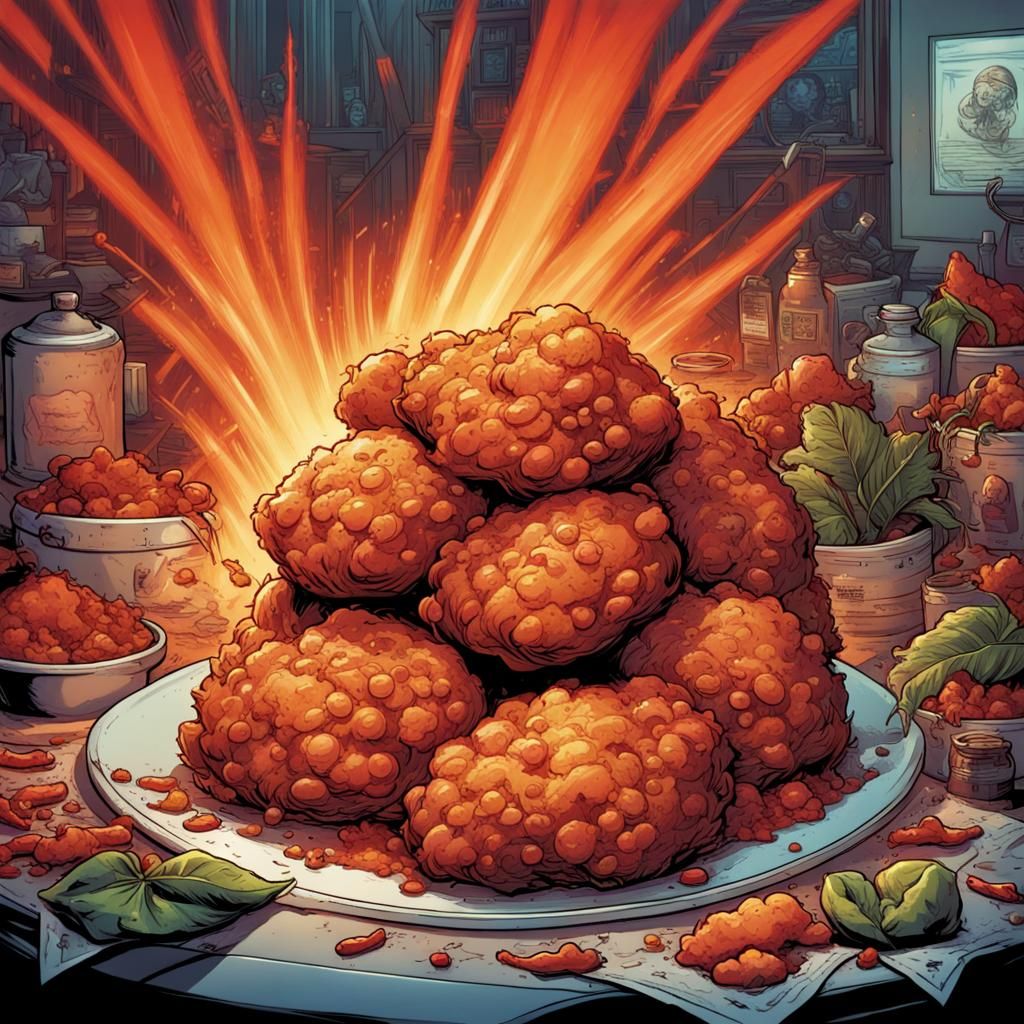 Spicy Chicken Nugget in Comic Book Art Style