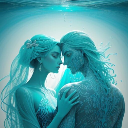 Surreal Turquoise Couple Study in Dreamlike Style