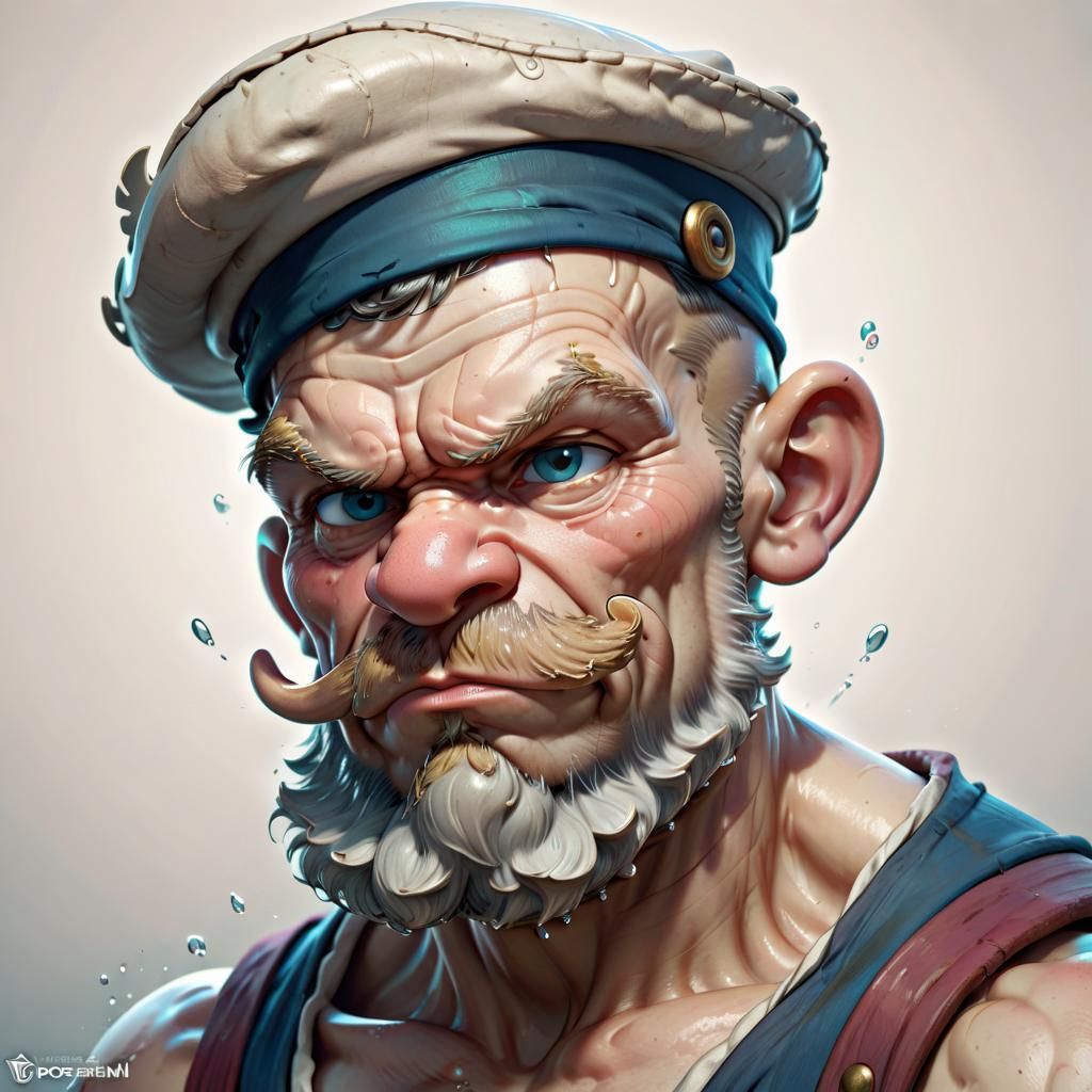 Old Chibi Popeye Portrait in Mucha Style