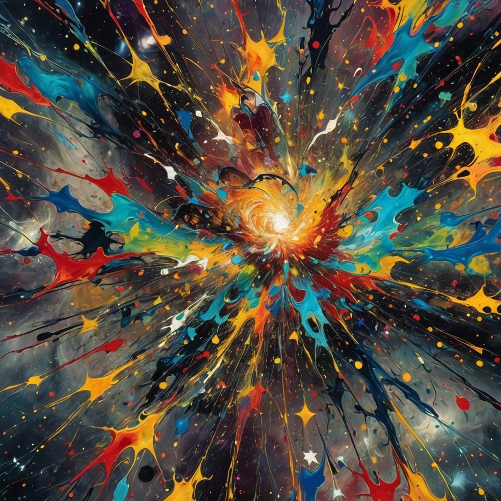 Cosmic Abstract Painting in Jackson Pollock Style