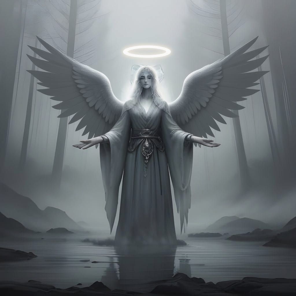 Triple Goddess in Ethereal Mist Reflecting Full Moon