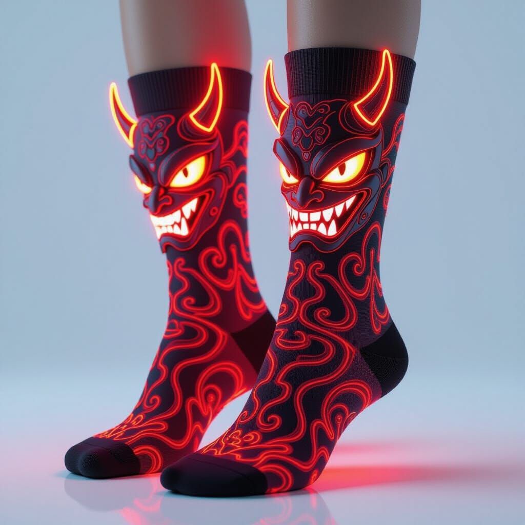 Vibrant Devil Socks with Neon Cyberpunk Style