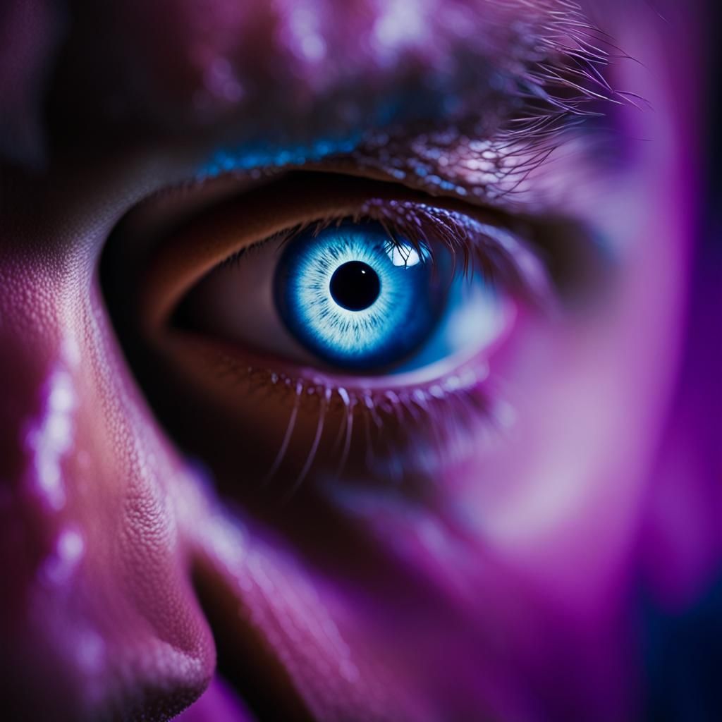 Glowing Eyes Portrait with Bioluminescent Organisms