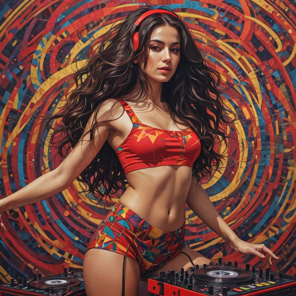 Girl DJ in Pop Art Screen Print Style