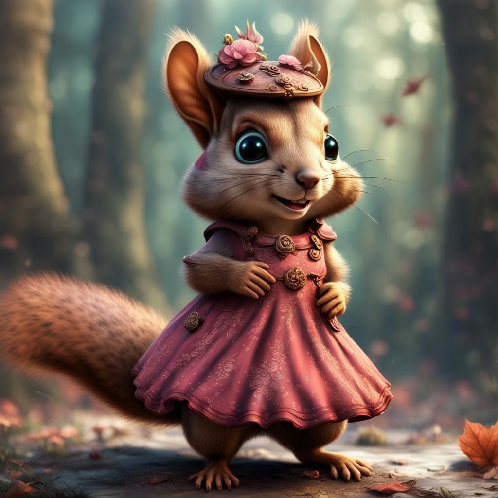Squirrel in Dress: Detailed Fantasy Art