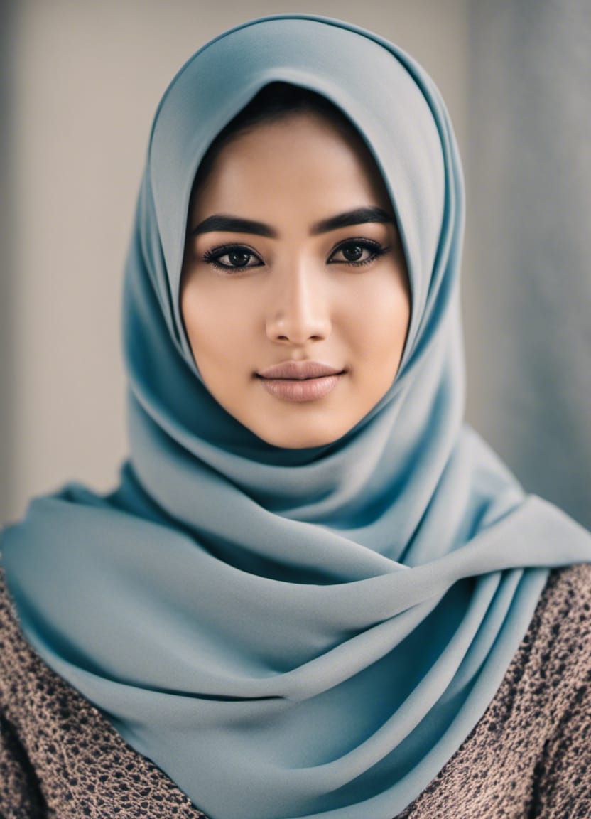 Pretty Indonesian Woman in Egg-Blue Hijab, UHD