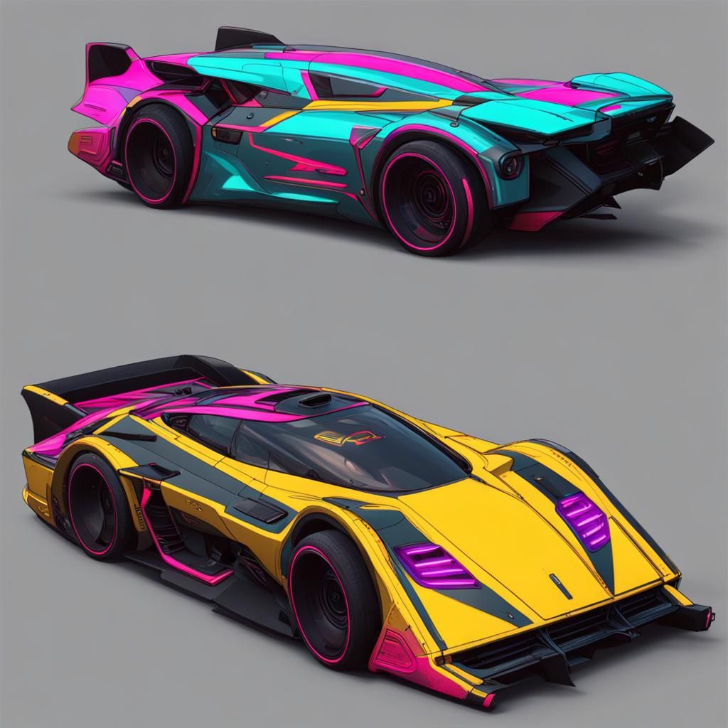 Cyberpunk Race Cars in Neon Cityscape