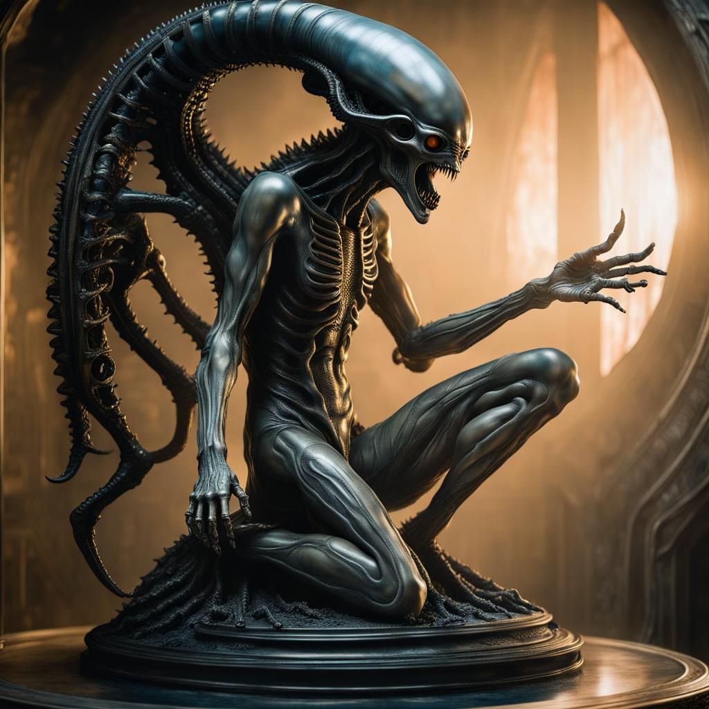 Biomechanical Alien Magician Sculpture in Giger Style