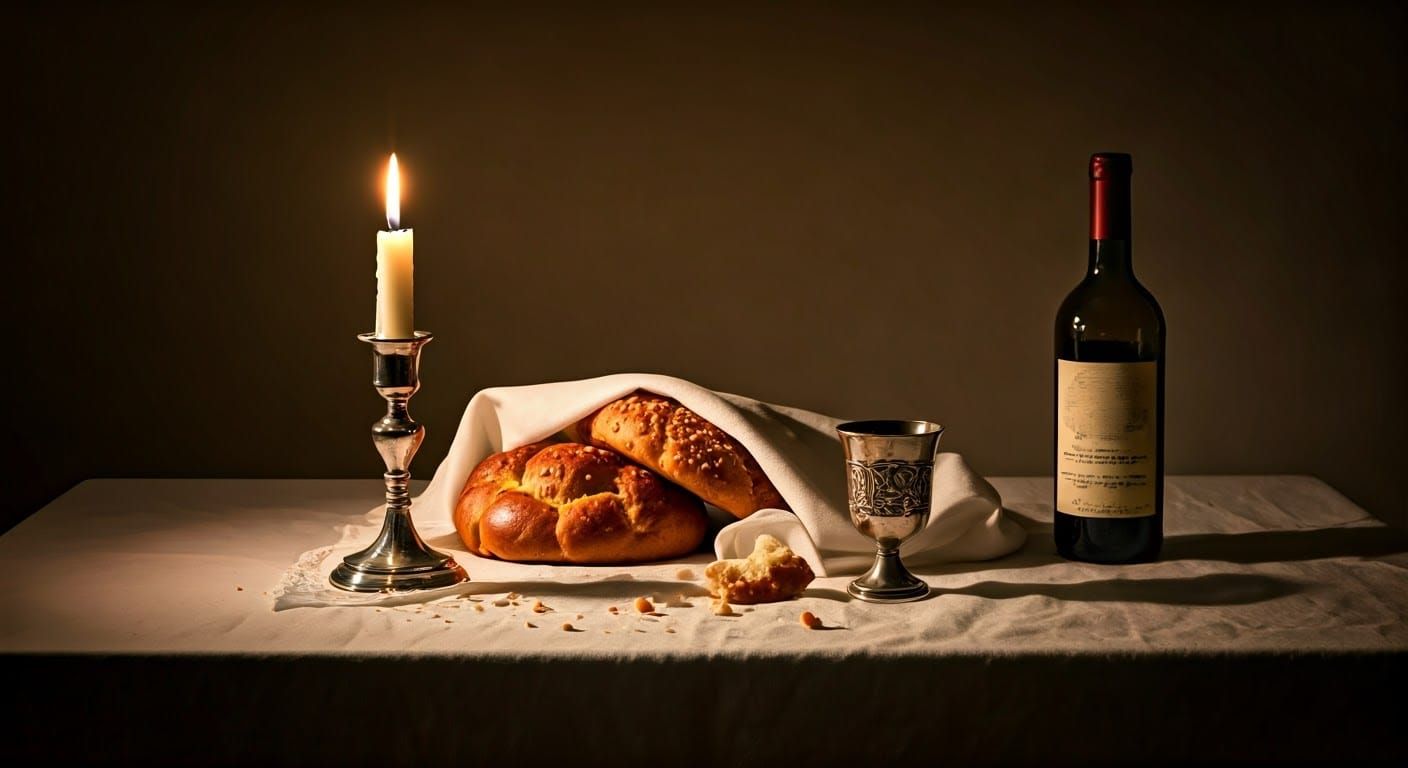 Shabbat Table Setting in Soft Golden Light