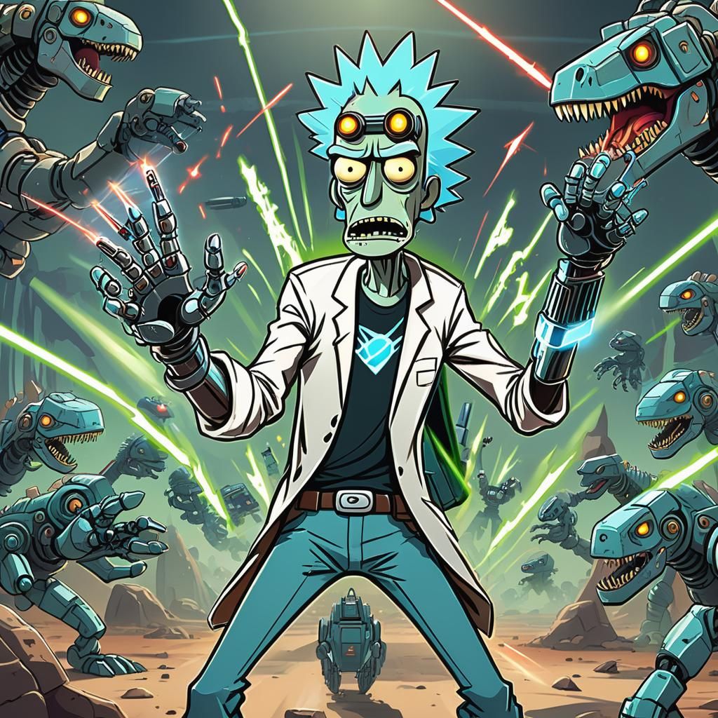 Cyborg Rick Sanchez Cartoon Illustration