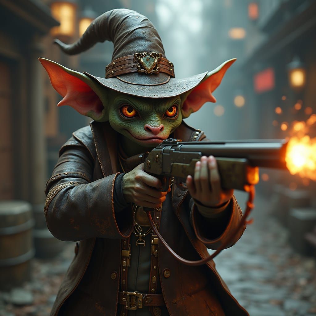 Steampunk Goblin Sniper in Anime Style