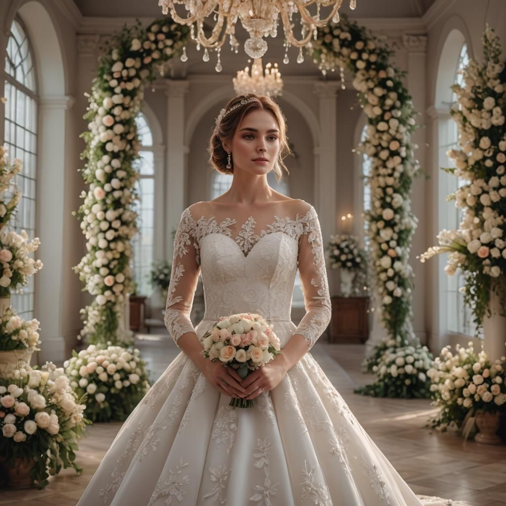 Elegant Bride in Wedding Gown, Hyper-Realistic 4K Image