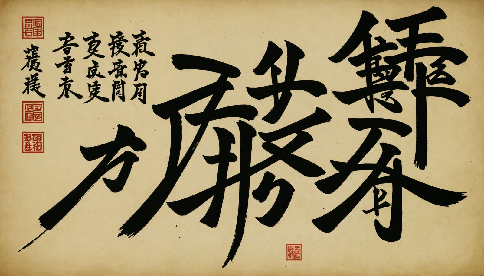 Detailed Ancient Chinese Calligraphy Banner in Cinematic Sty...