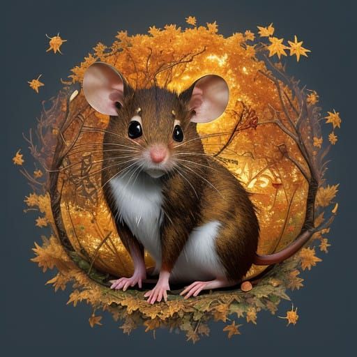 Autumn Field Mouse in Vibrant Fantasy Landscape