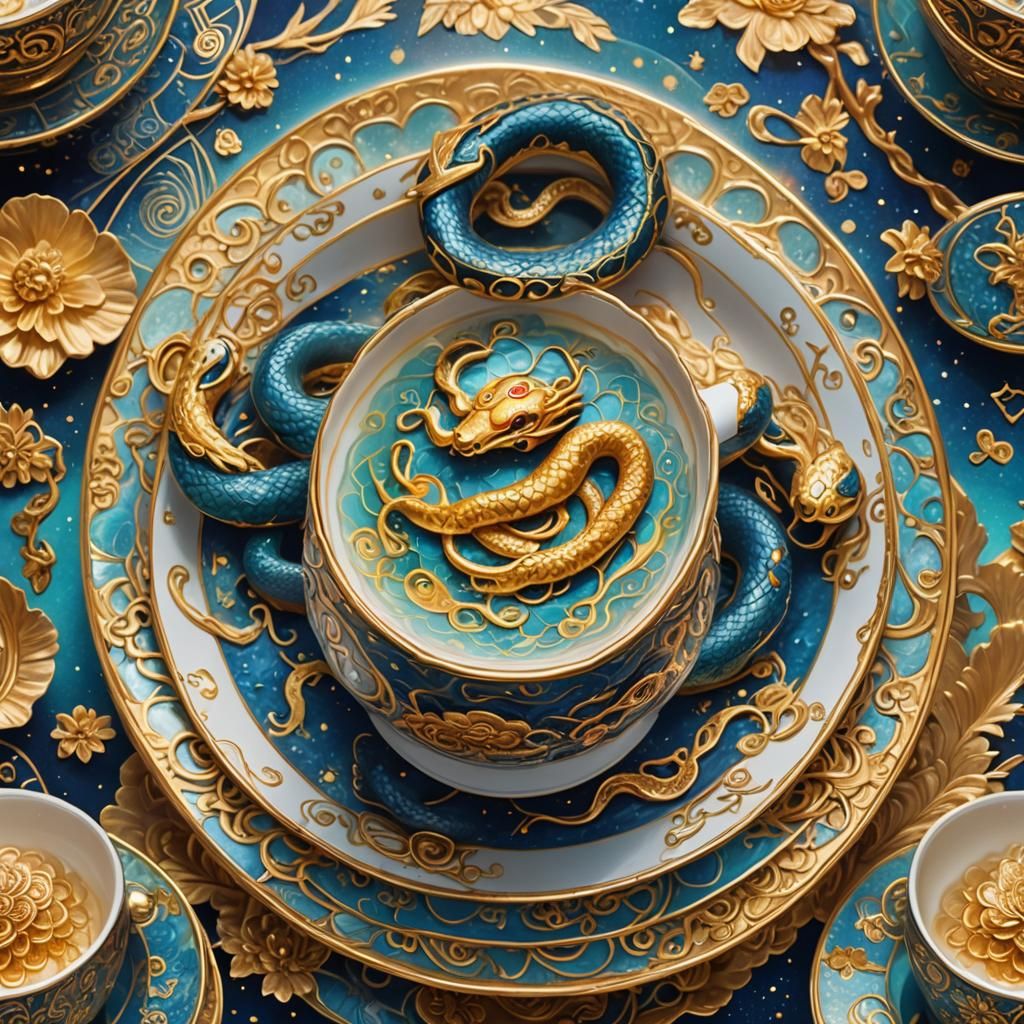 Chinese Zodiac Snake and China Cup: Cosmic Art