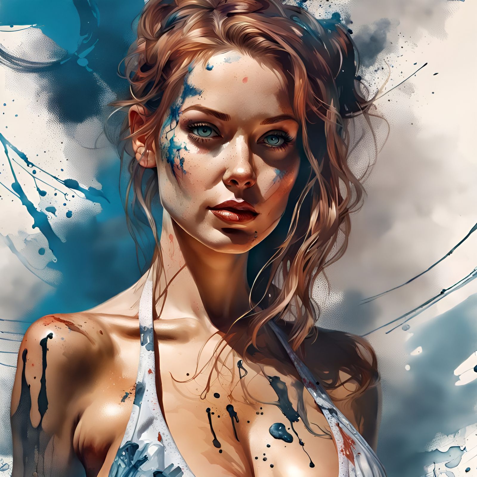 Gorgeous Woman in Ink: Digital Pin-Up Portrait