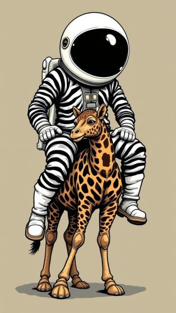 Zebra Spaceman, riding a giraffe
