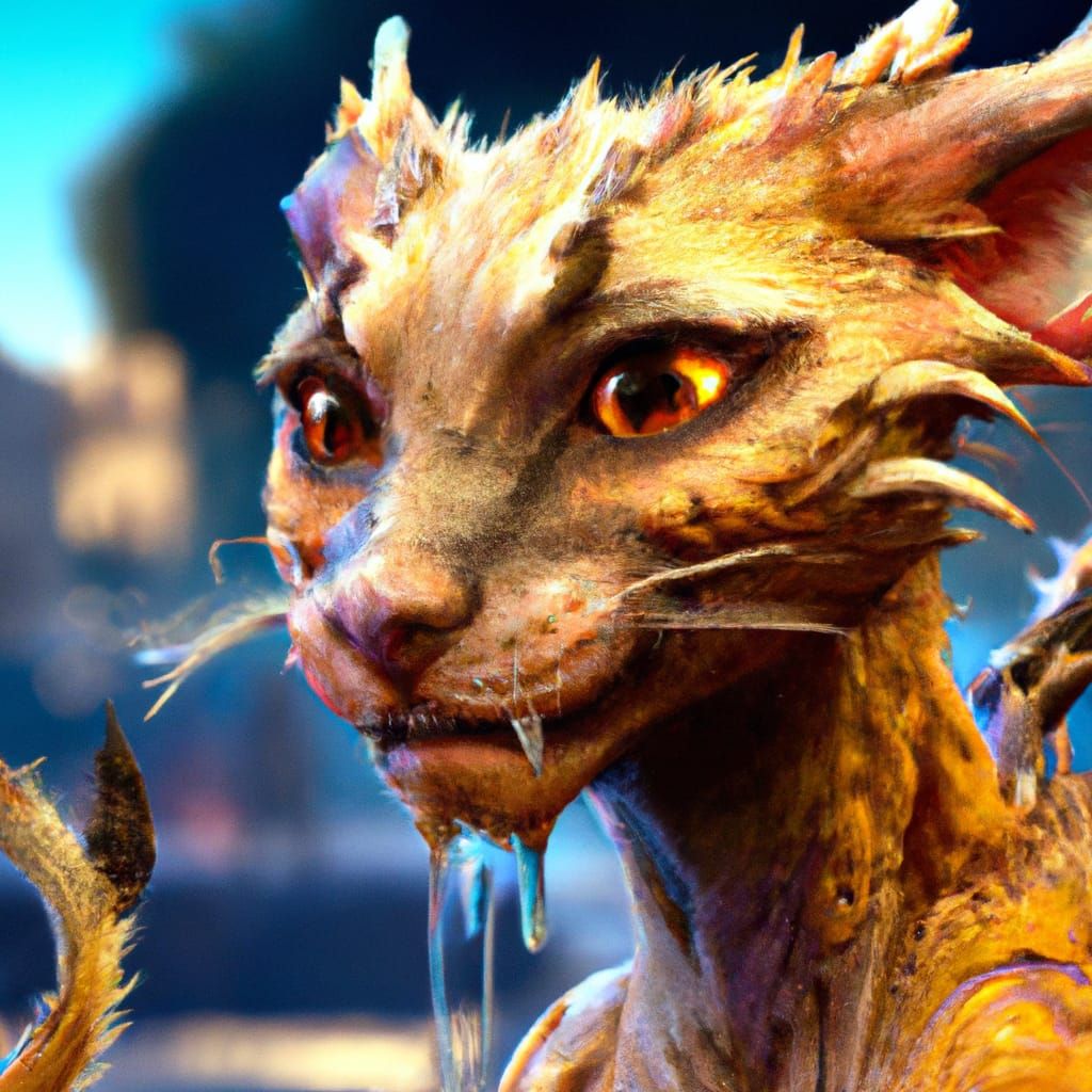Cat Dragon Hybrid Portrait in Hyperdetailed Style