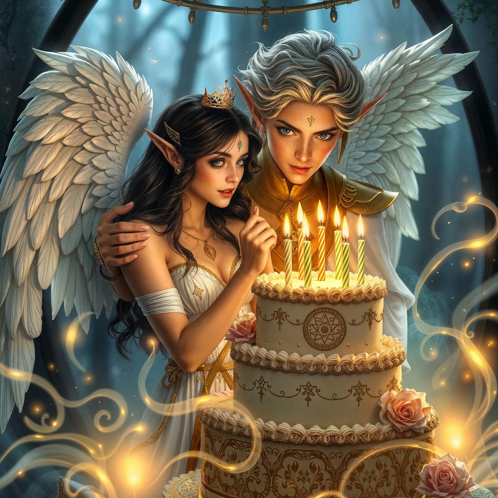 Angel Inanna Celebrates with the Elf King in Whimsical Fanta...