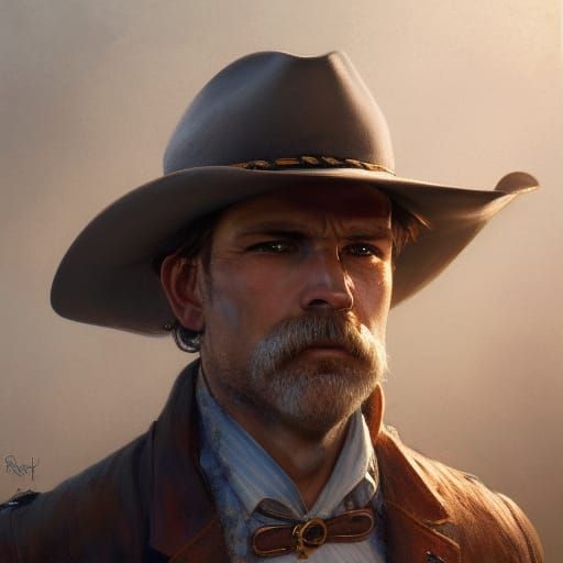 Detailed Cowboy Portrait in Art Nouveau Style