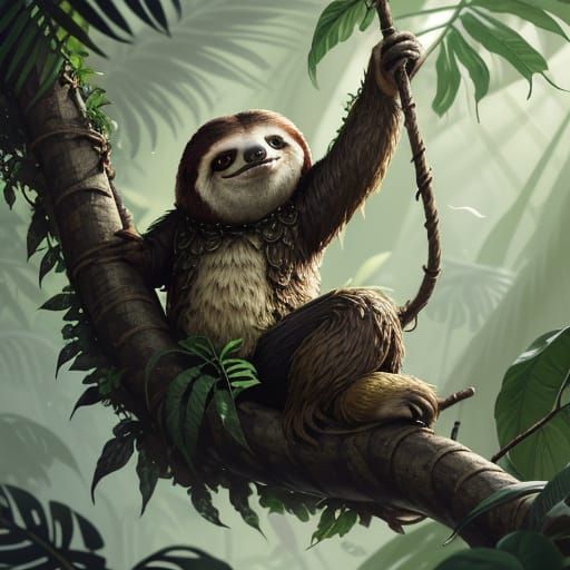 Vibrant Sloth in Lush Jungle Concept Art