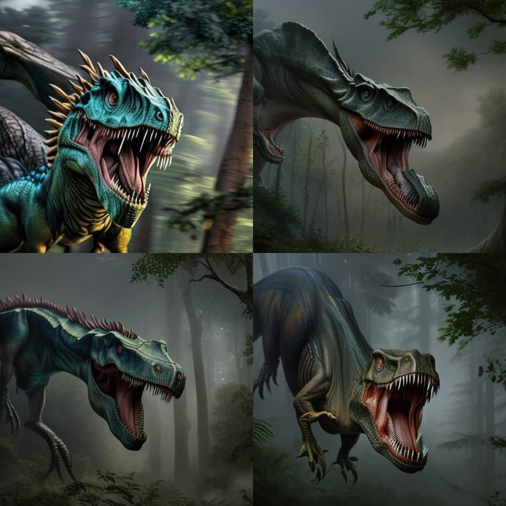 Hyper-Realistic Dinosaur in Forest, Dynamic Lighting