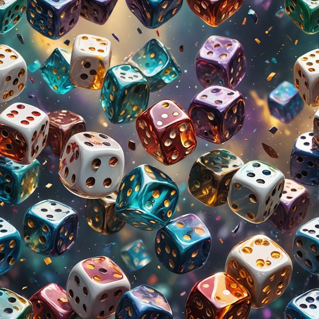 Magic Dice in Hyperrealistic Splash Art