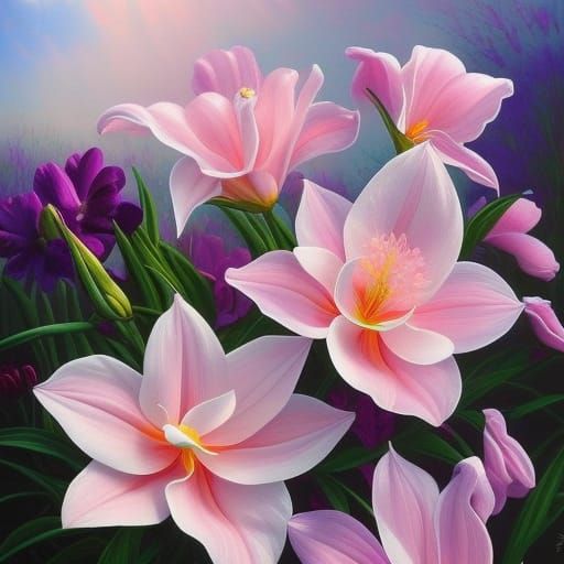 Lily in a Dreamy Garden, Surreal Pastel Painting