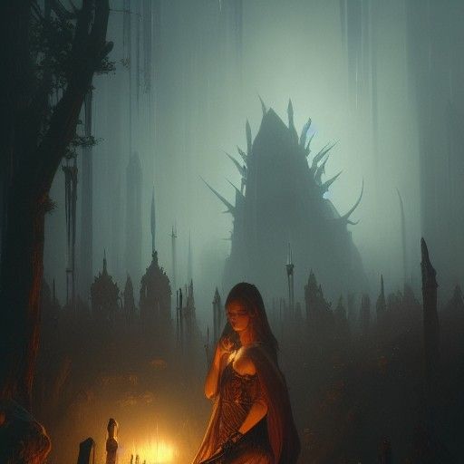 Dark Fantasy Ritual in Art Nouveau Style