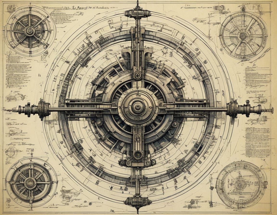 Mechanical Zoid Beast in a Vitruvian Circle