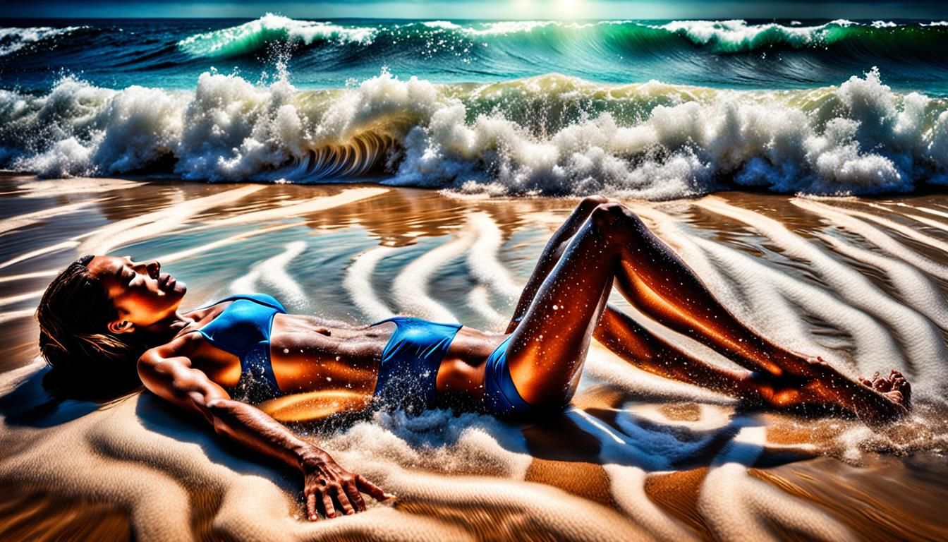 Hyperrealistic Tropical Beach Scene with Bather