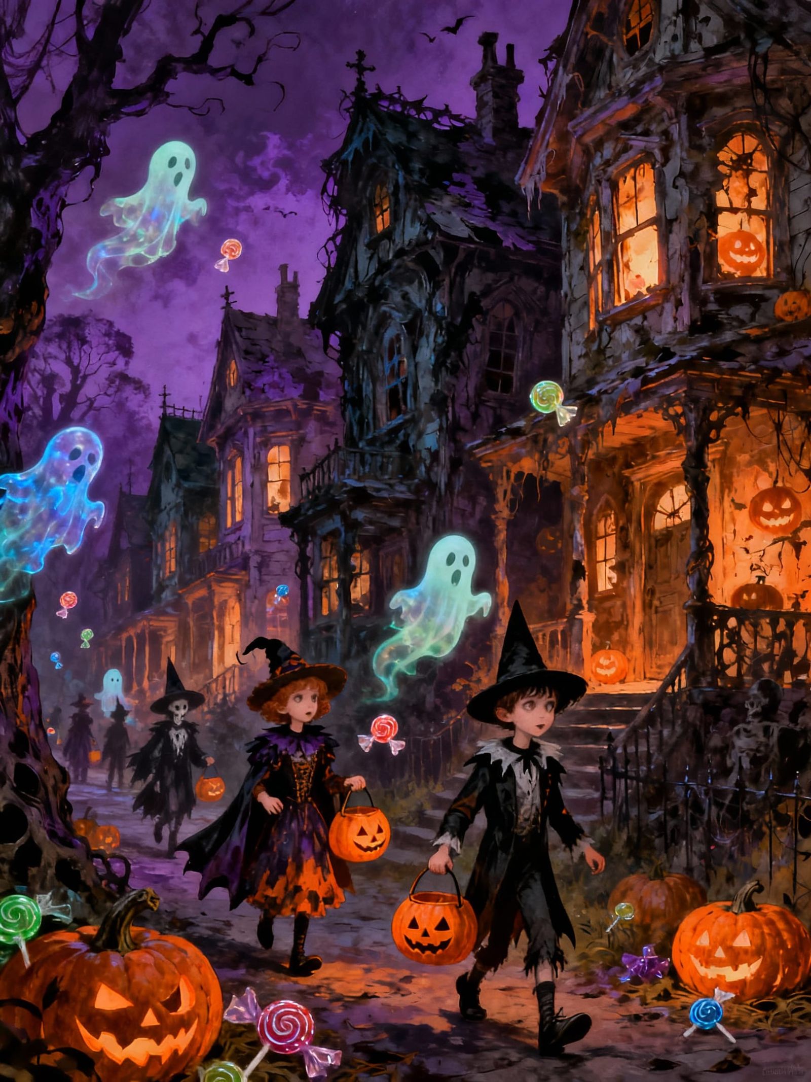 Spooky Halloween Night With Eerie Costumes and Haunted House...