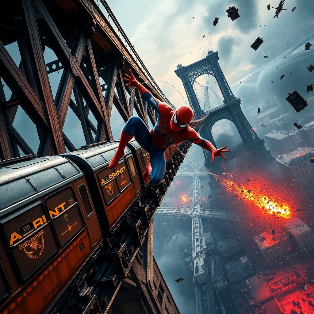 Epic Spider-Man Saves Train in Swirling Vortex of Debris