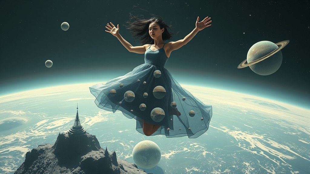 Surreal Figure Emerges from Earth in Futuristic Scene