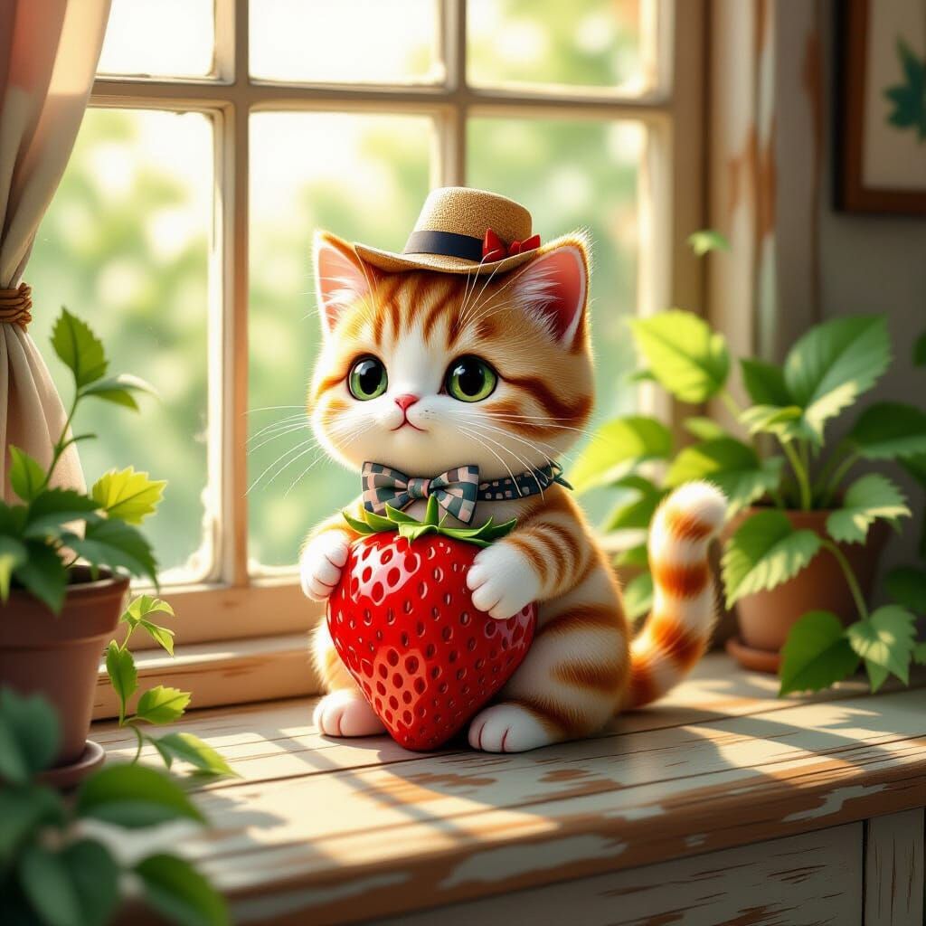 A cat adorned with a tiny hat and bow tie