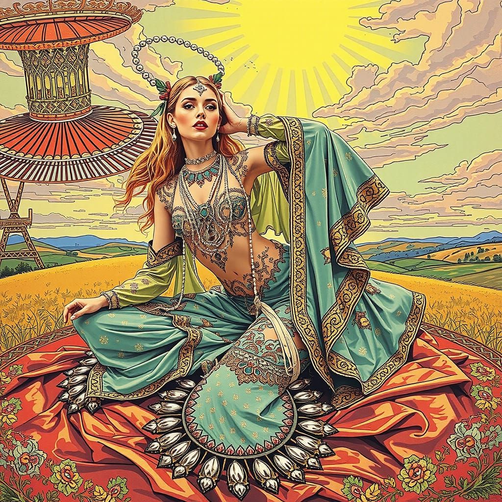 Woman in Opulent Attire, Art Nouveau Style