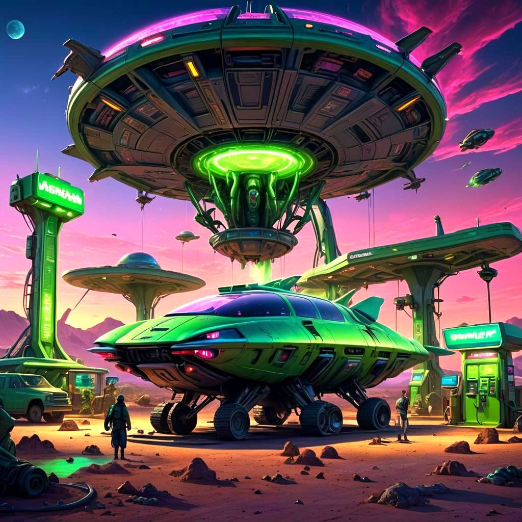 Alien Fuel Stop in a Desert Landscape