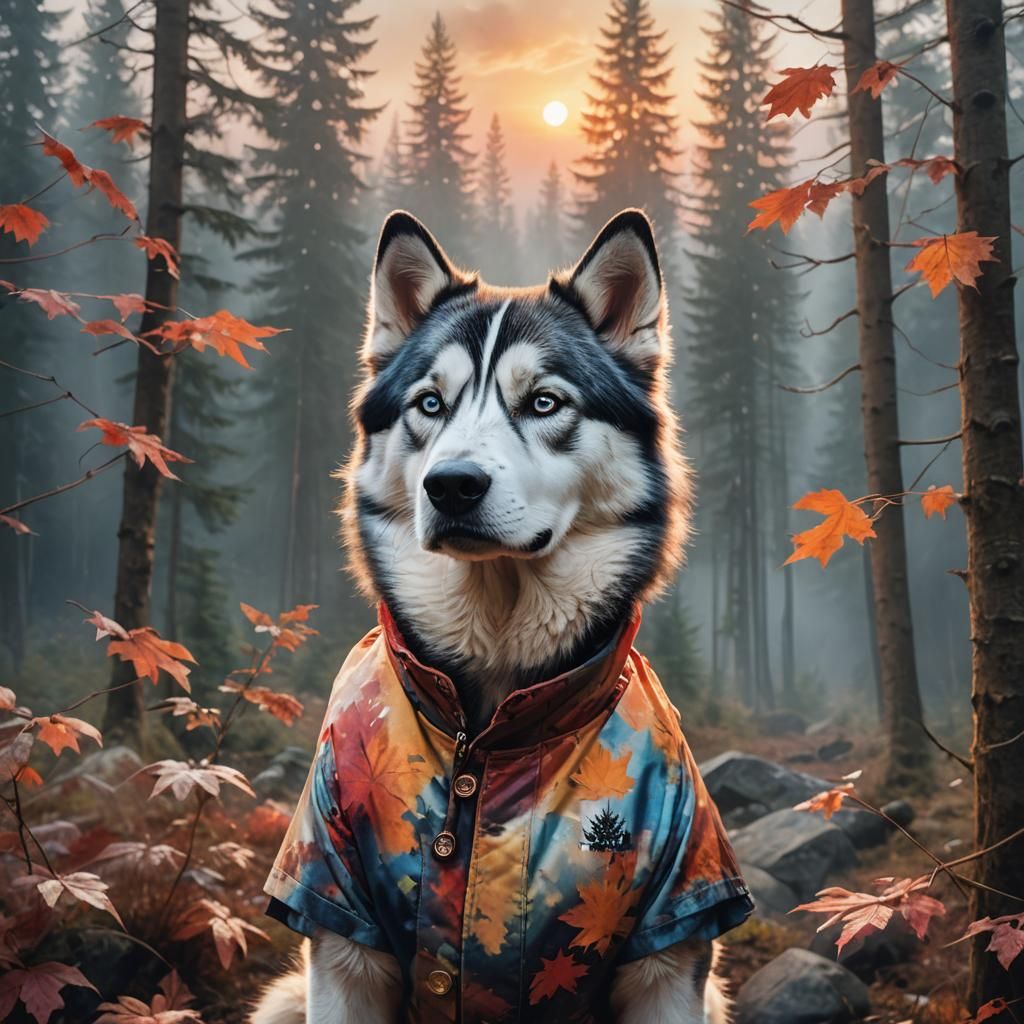 Husky Dog in Canadian Clothes, Digital Matte Painting