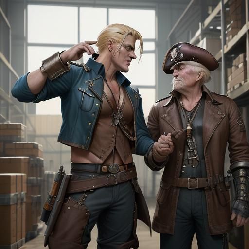 Dieselpunk Pirate Captain Interrogation: Comic Book Art